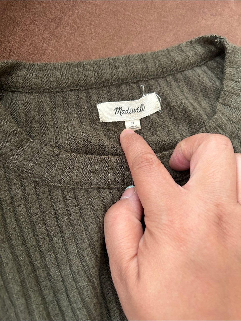 Madewell Brush Ribbed Top Womens Medium Green 3/4 Blouson Sleeve Sweater - Picture 3 of 6